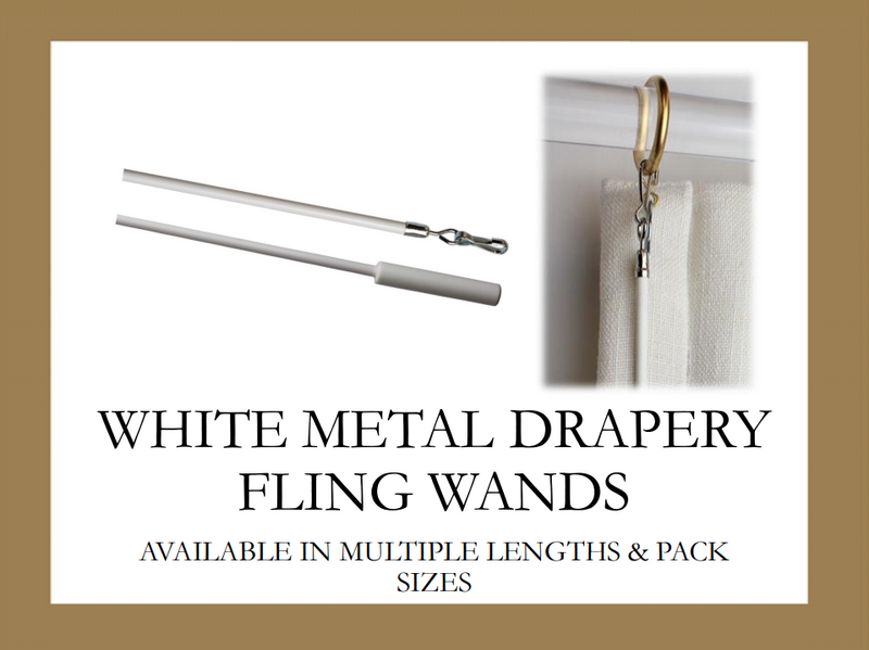 White Metal Fling Drapery Pull Wand - Available in Multiple Lengths and Sizes - For Easy Movement of Curtain Window Treatments