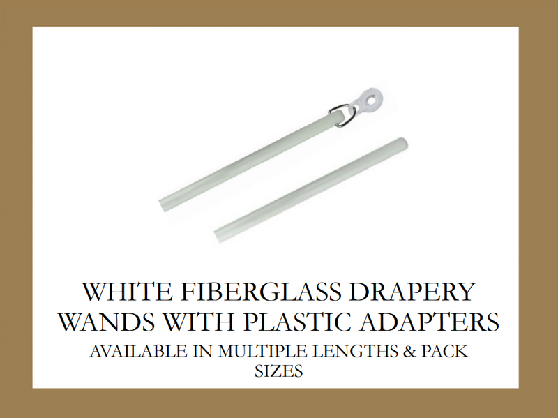 White Fiberglass Drapery Pull Wands With Plastic Adapters - Available in Multiple Lengths and Pack Sizes - For Easy Opening and Closing of Curtain Window Treatments