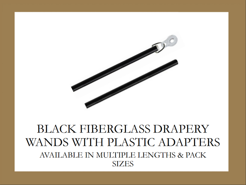 Black Fiberglass Drapery Pull Wands With Plastic Adapters - Available in Multiple Lengths and Pack Sizes - For Easy Opening and Closing of Curtain Window Treatments