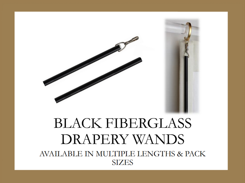 Black Fiberglass Drapery Pull Wand - Available in Multiple Lengths and Pack Sizes - For Easy Opening and Closing of Curtain Window Treatments
