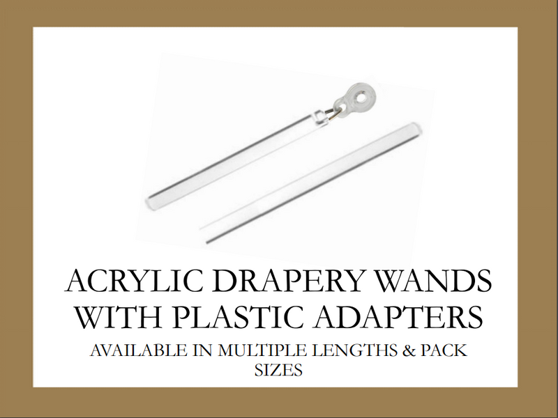 Clear Acrylic Drapery Pull Wands with Plastic Adapters - Available in Multiple Lengths and Pack Sizes - For Easy Movement of Curtain Window Treatments