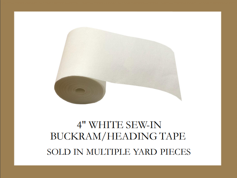 4 Inch Wide - White Sew-in Buckram/Heading Tape - Washable Non Woven Fabric - Available in Multiple Yard Pieces