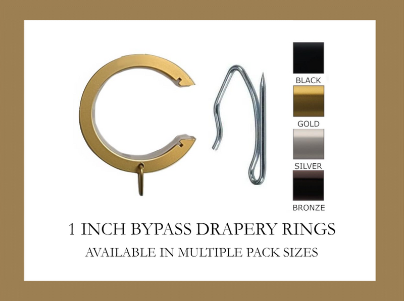 1 Inch - Bypass/Carryover Drapery Rings - Only Compatible with FabricsandDrapes Bypass Brackets - Available in Gold, Silver, Black and Bronze Finishes