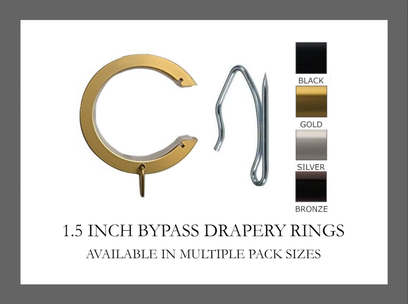 1.5 Inch - Bypass/Carryover Curtain Rings with Eyelet for Easy Movement - Only Compatible with FabricsandDrapes Bypass Brackets