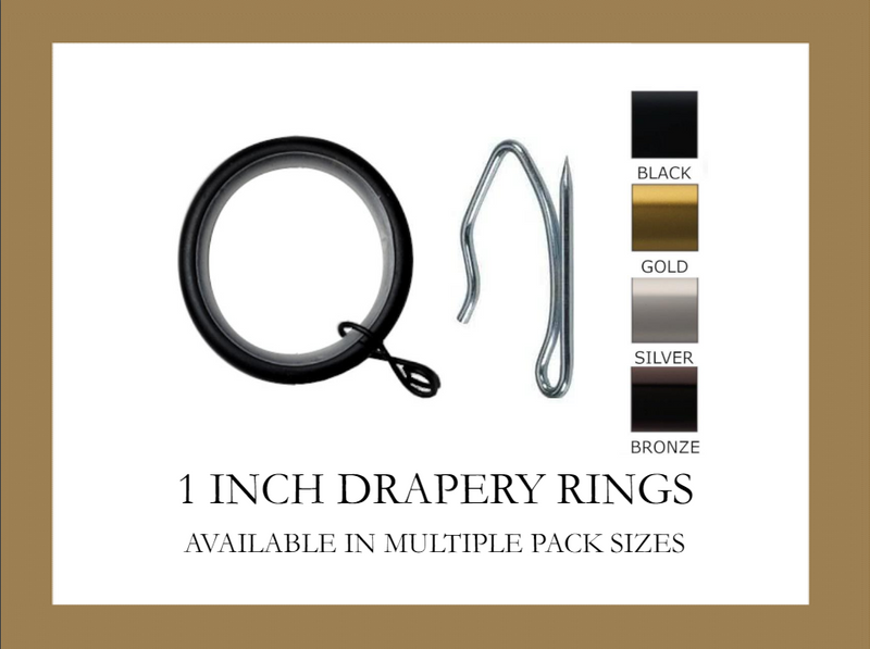 1 Inch - Drapery Rings with Eyelet and Plastic Insert - Available in Gold, Silver, Bronze, and Black Finish