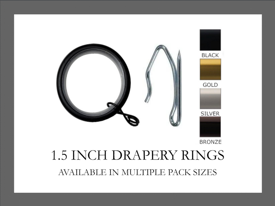 1.5 Inch - Drapery Rings with Eyelet and Plastic Insert - Available in Gold, Silver, Black, and Bronze Finish- IF&D