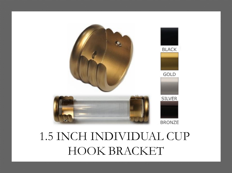 1.5 Inch - Interior Fabrics and Design - IF&D -  Inside Mount/Cup Hook Individual Bracket - Available in Gold, Black, Silver, Bronze
