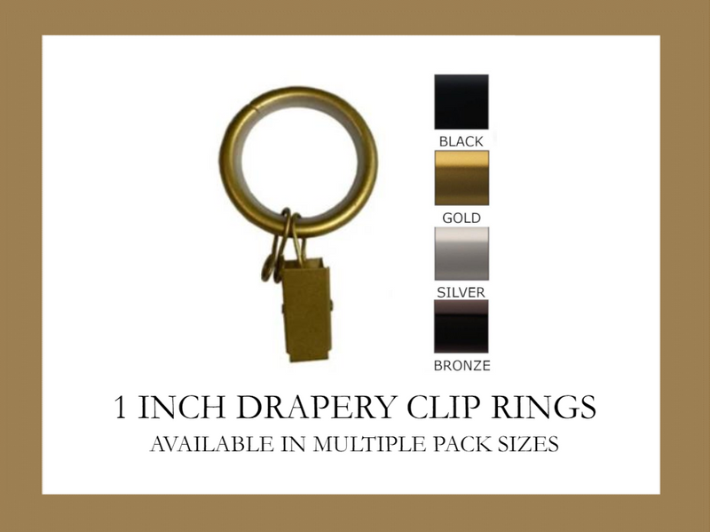1 Inch - Drapery Rings with Clip, Eyelet, and Plastic Insert - Available in Gold, Silver, Bronze and Black Finish