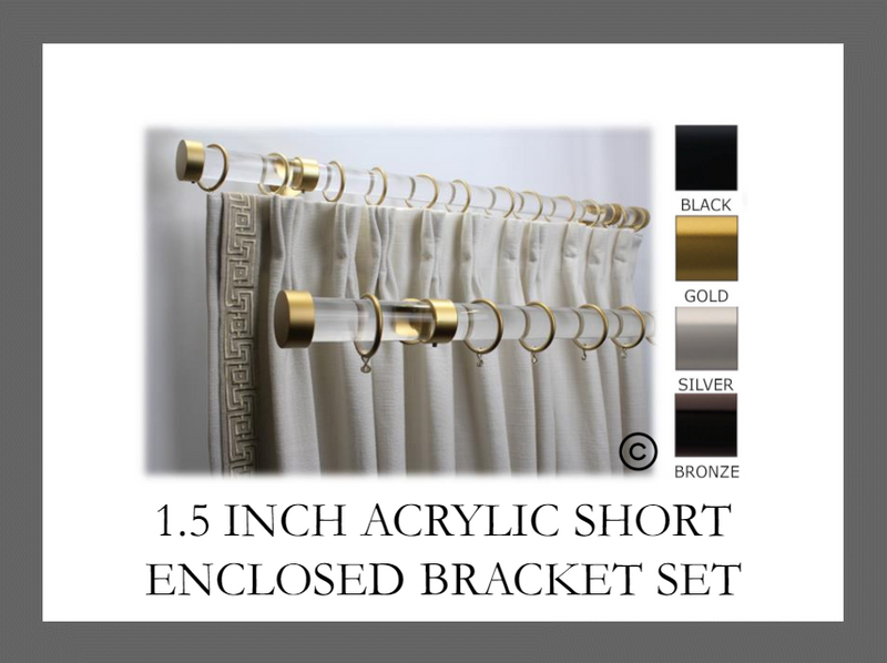 1.5 Inch Acrylic Lucite Round Drapery Rod Set-Includes Curtain Rod, Short Enclosed/Ceiling Mount Bracket, Rings, End Caps