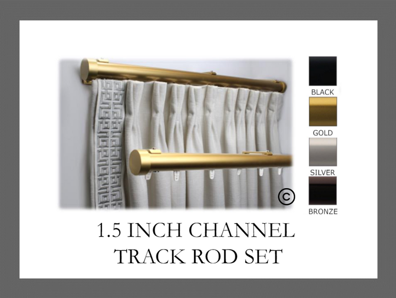 1.5 Inch Traversing Channel Track Round Drapery Rod Set - Includes Curtain Rod, Channel Brackets, Glides, and End Caps