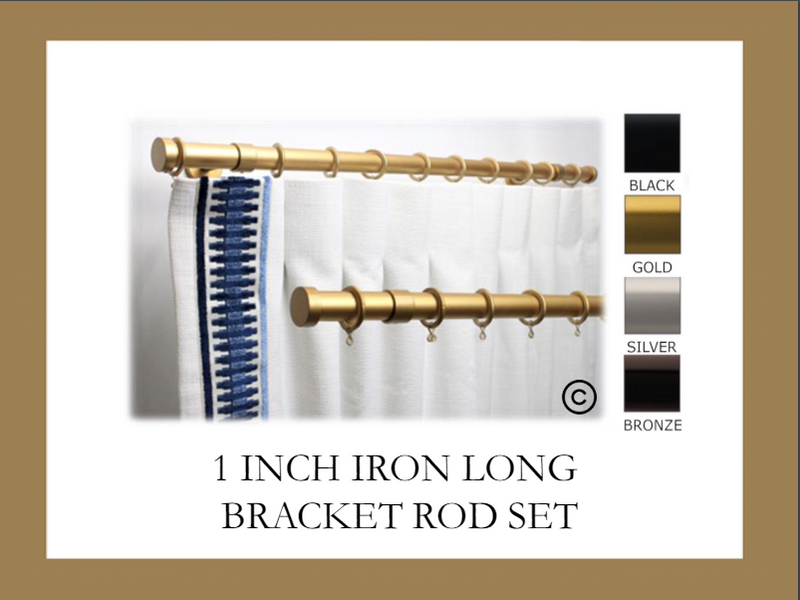 1 Inch Iron Round Drapery Rod Set- Includes Curtain Rod, Long Enclosed Brackets, Rings, and End Caps