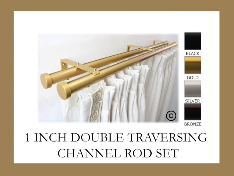 Double Channel Track 1 Inch Round Drapery Rod Set - Includes Curtain Rods, Double Channel Brackets, Glides, End Caps