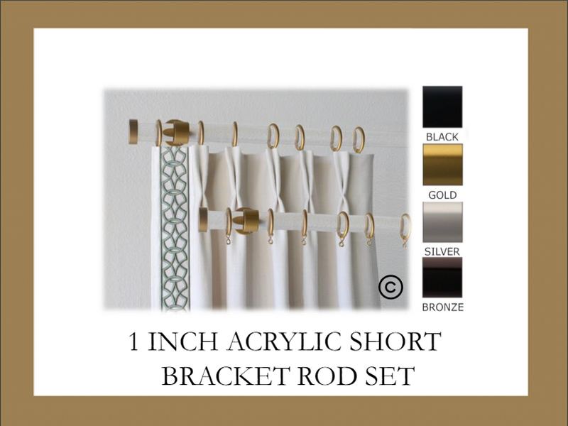 1 Inch Acrylic Lucite Round Drapery Rod Set-Includes Curtain Rod, Short Enclosed/Ceiling Mount Brackets, Rings, End Caps
