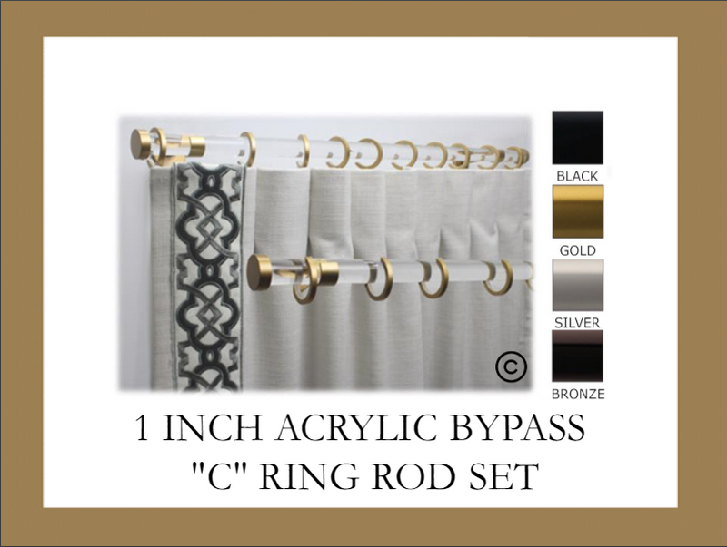 1 Inch Acrylic Lucite Round Drapery Rod Set - Includes Curtain Rod, Bypass Brackets, Bypass Rings, and End Caps
