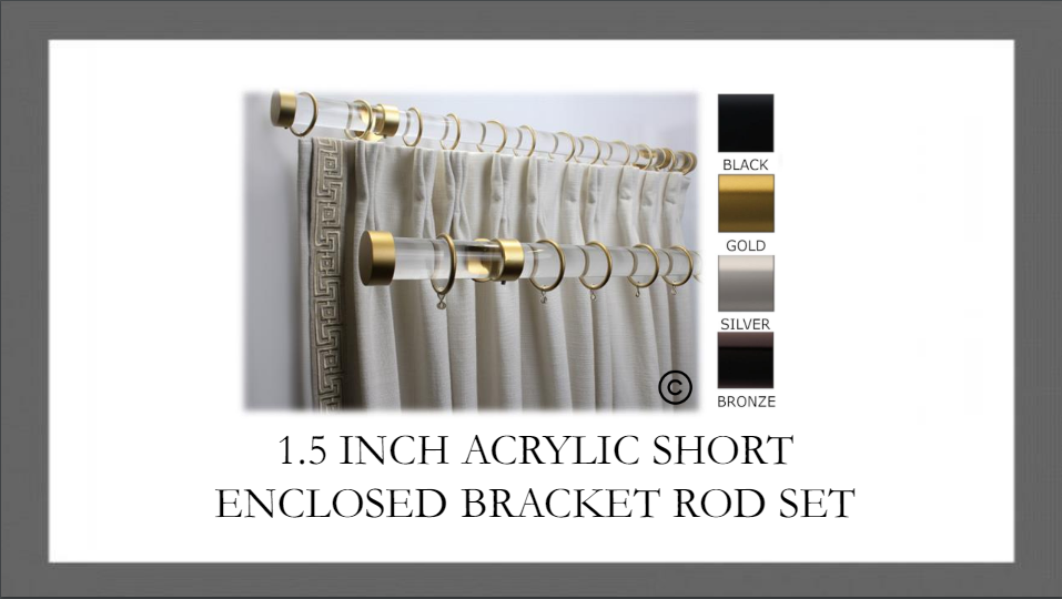 1.5 Inch Acrylic Lucite Round Drapery Rod Set-Includes Curtain Rod, Short Enclosed/Ceiling Mount Bracket, Rings, End Caps