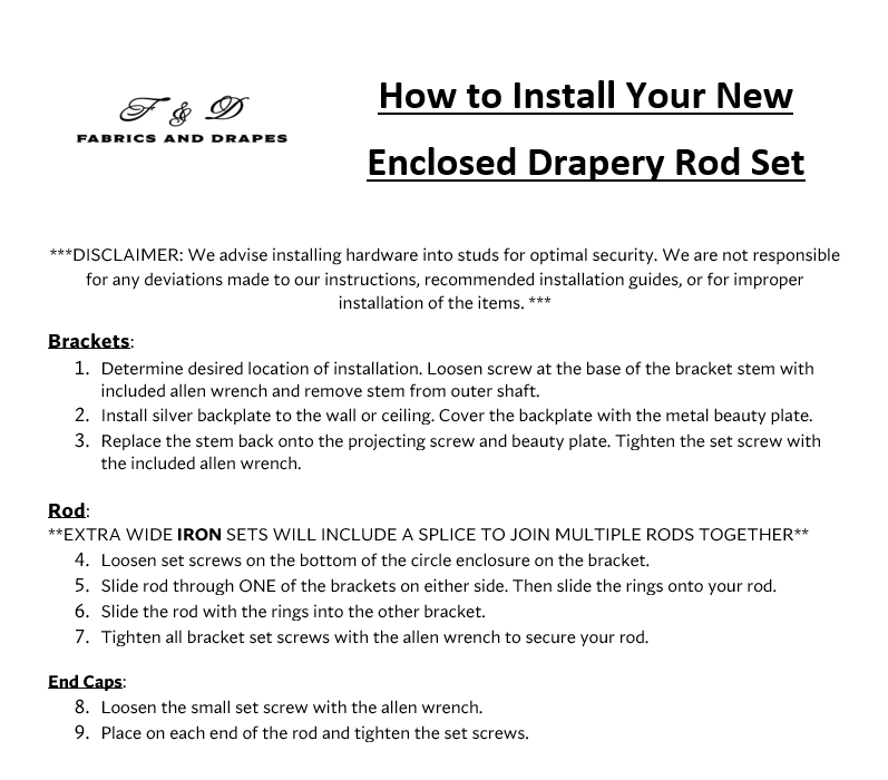 1 Inch Acrylic Lucite Round Drapery Rod Set - Includes Curtain Rod, Long Enclosed Brackets, Rings, and End Caps