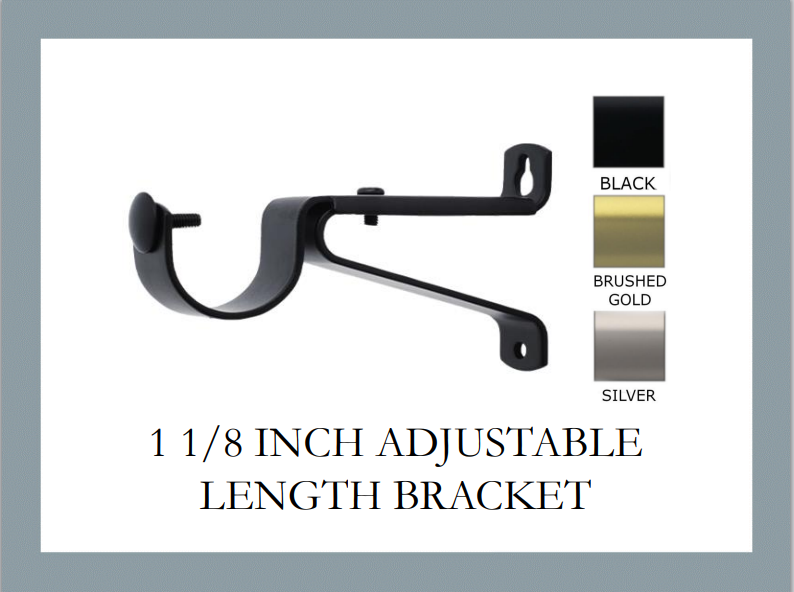 1 1/8 Inch - Adjustable Bracket - Available in Brushed Gold, Silver, and Black Finishes - IF&D Fabrics and Drapes