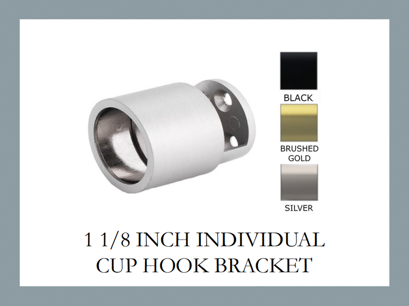 1 1/8 Inch Individual Inside Mount Bracket - Available in  Brushed Gold, Black, and Silver Finishes