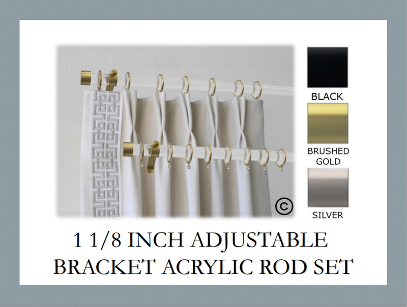 Acrylic 1 1/8 Inch Round Drapery Rod Set - Includes Curtain Rod, Adjustable Brackets, Rings, and End Caps