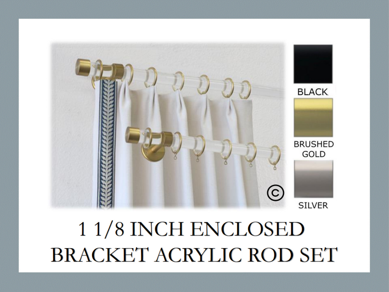 Acrylic 1 1/8 Inch Round Drapery Rod Set - Includes Curtain Rod, Enclosed Brackets, Rings, and End Caps