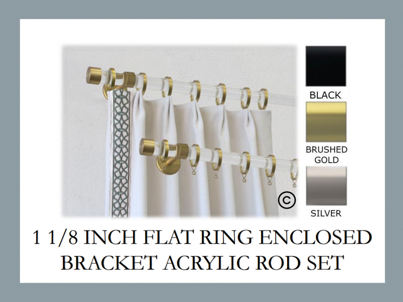Acrylic 1 1/8 Inch Round Drapery Rod Set - Includes Curtain Rod, Enclosed Brackets, Flat Rings, and End Caps