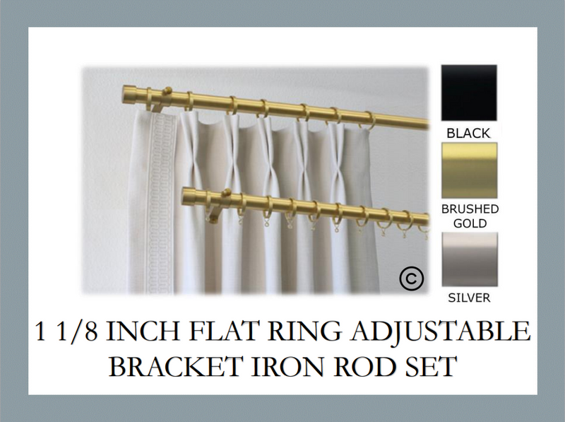 Iron 1 1/8 Inch Round Drapery Rod Set - Includes Curtain Rod, Adjustable Brackets, Flat Rings, and End Caps