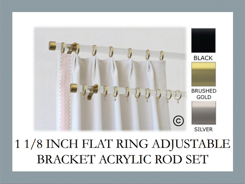 Acrylic 1 1/8 Inch Round Drapery Rod Set - Includes Curtain Rod, Adjustable Brackets, Flat Rings, and End Caps