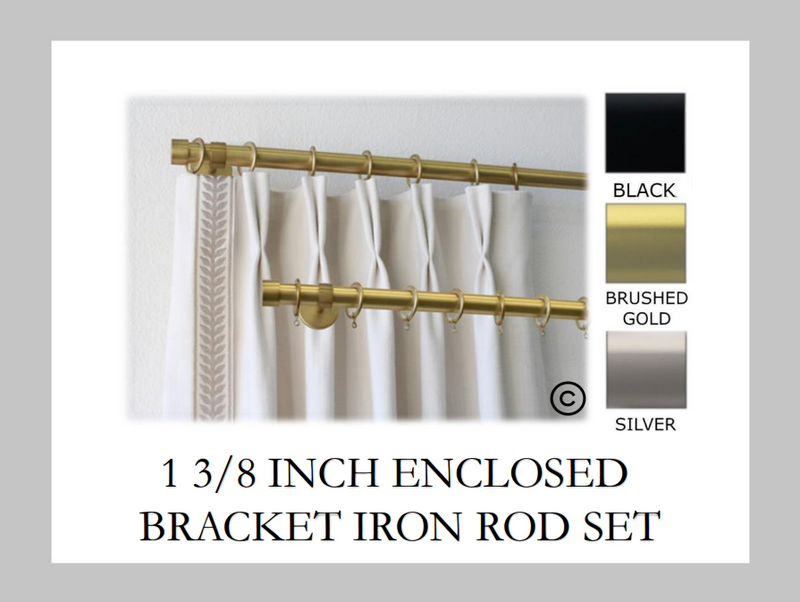 Iron 1 3/8 Inch Round Drapery Rod Set - Includes Curtain Rod, Enclosed Brackets, Rings, and End Caps