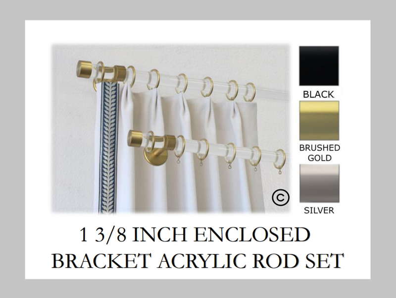 Acrylic 1 3/8 Inch Round Drapery Rod Set - Includes Curtain Rod, Enclosed Brackets, Rings, and End Caps