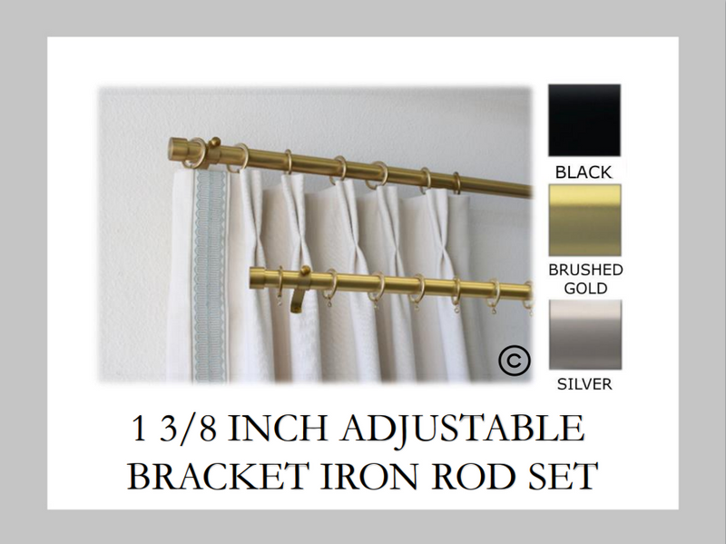 Iron 1 3/8 Inch Round Drapery Rod Set - Includes Curtain Rod, Adjustable Brackets, Rings, and End Caps