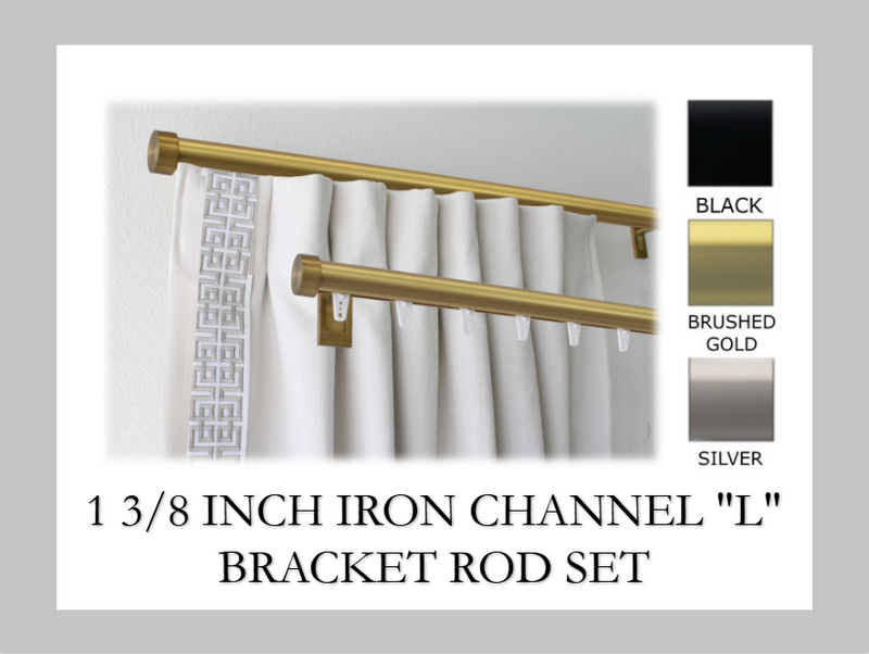 Traversing Channel Track 1 3/8 Inch Round Drapery Rod Set- Includes Curtain Rod, Channel "L" Brackets, Glides, End Caps