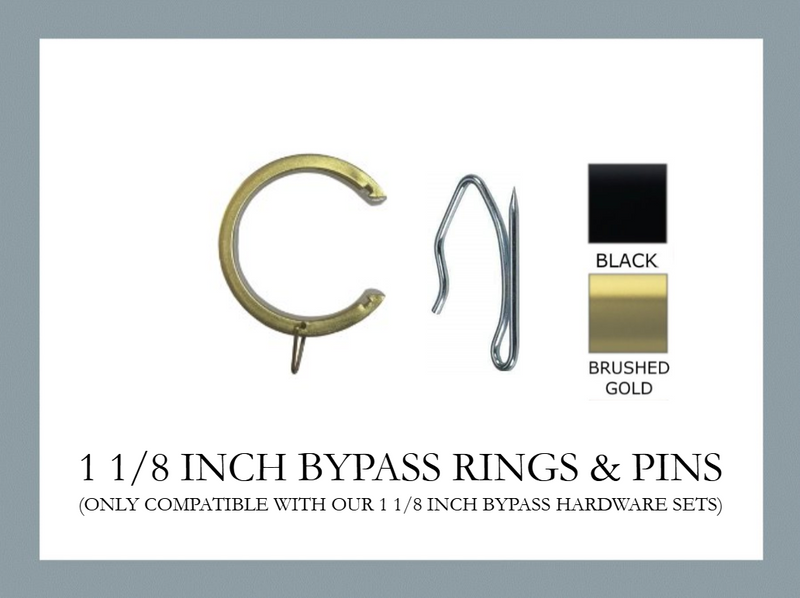 1 1/8" Bypass Drapery Rings with Eyelet and Silver Drapery Pins - Only Compatible with IF&D 1 1/8" Bypass Sets