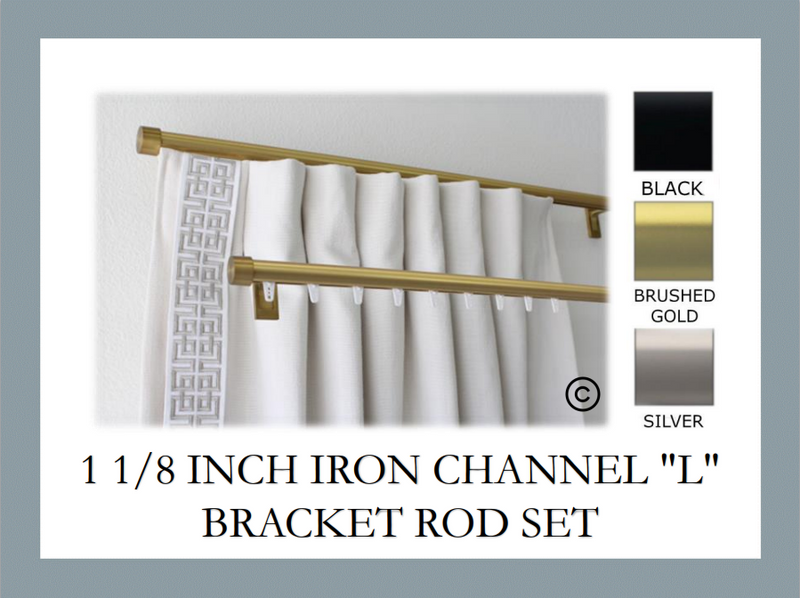 Traversing Channel Track 1 1/8 Inch Round Drapery Rod Set- Includes Curtain Rod, Channel "L" Brackets, Glides, End Caps