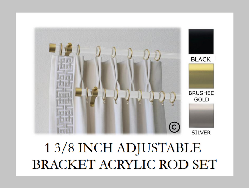 Acrylic 1 3/8 Inch Round Drapery Rod Set - Includes Curtain Rod, Adjustable Brackets, Rings, and End Caps