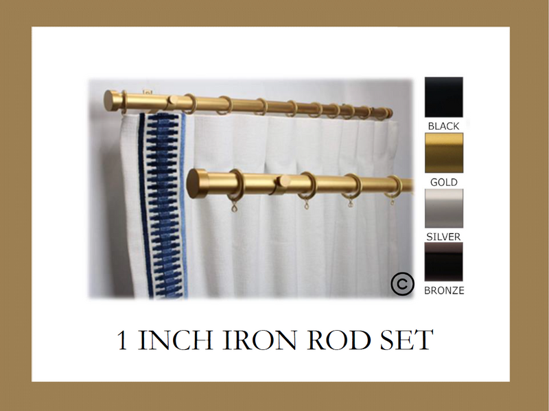 Iron 1 Inch Round Drapery Rod Set - With Custom Cut Curtain Rod, Adjustable Projection Brackets, Rings, and End Caps