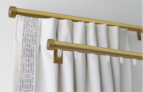 Traversing Channel Track 1 3/8 Inch Round Drapery Rod Set- Includes Curtain Rod, Channel "L" Brackets, Glides, End Caps