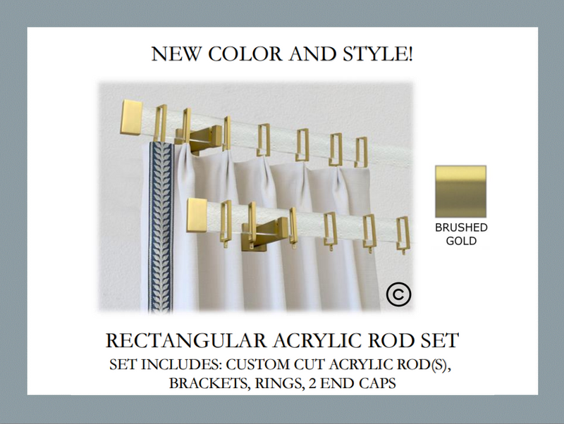 Acrylic Lucite Rectangular Curtain Rod Set - New Brushed Gold