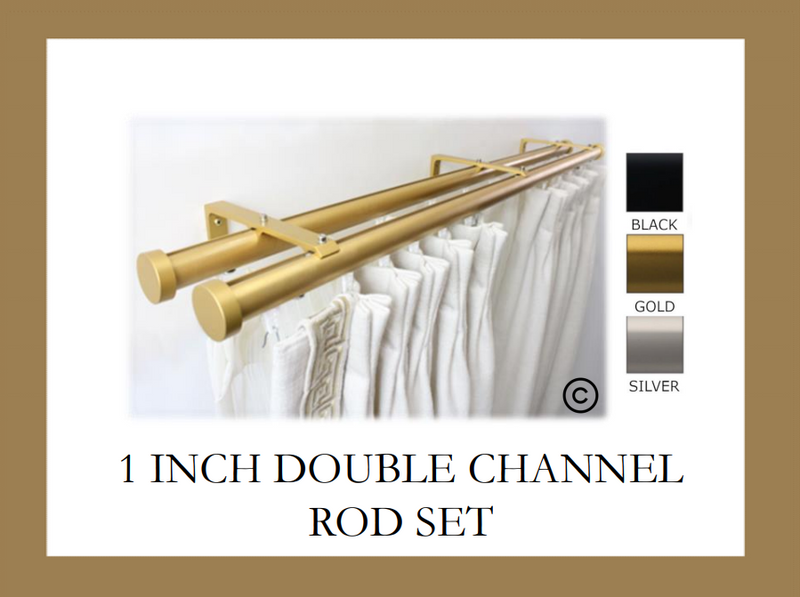 Double Channel Track 1 Inch Round Drapery Rod Set - Includes Curtain Rods, Double Channel Brackets, Glides, End Caps