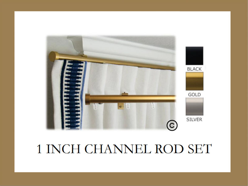 1 Inch Channel Track Round Drapery Rod Set- Includes Curtain Rod, Channel Brackets, Glides, End Caps