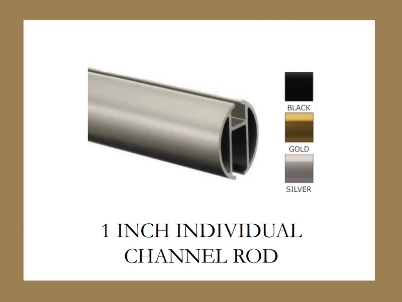 1 Inch Diameter- Channel Track Iron Rod - Available in Gold, Silver, and Black Finish - IF&D Fabrics and Drapes Rods