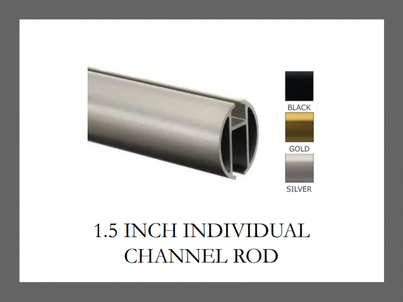 1.5 Inch Diameter - Channel Track Iron ROD ONLY - Available in Gold, Silver, and Black Finish - IF&D Fabrics and Drapes