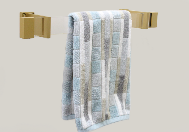 Acrylic Lucite Rectangular Hand & Bath Towel Bar - Gold - Includes Rod, Brackets, and End Caps