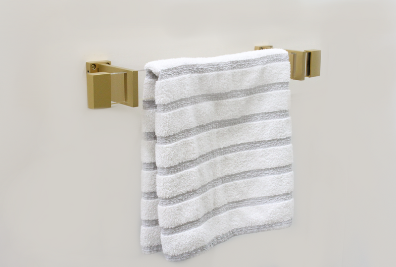 Acrylic Lucite Rectangular Hand & Bath Towel Bar - Gold - Includes Rod, Brackets, and End Caps