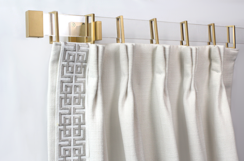 Acrylic Lucite Rectangular Curtain Rod Set- Gold - Includes Drapery Curtain Rod, Brackets, Rings, and End Caps