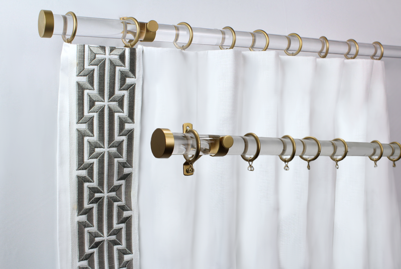 Acrylic Lucite 1 Inch Round Drapery Rod Set - With Custom Cut Curtain Rod, Adjustable Projection Brackets, Rings, and End Caps