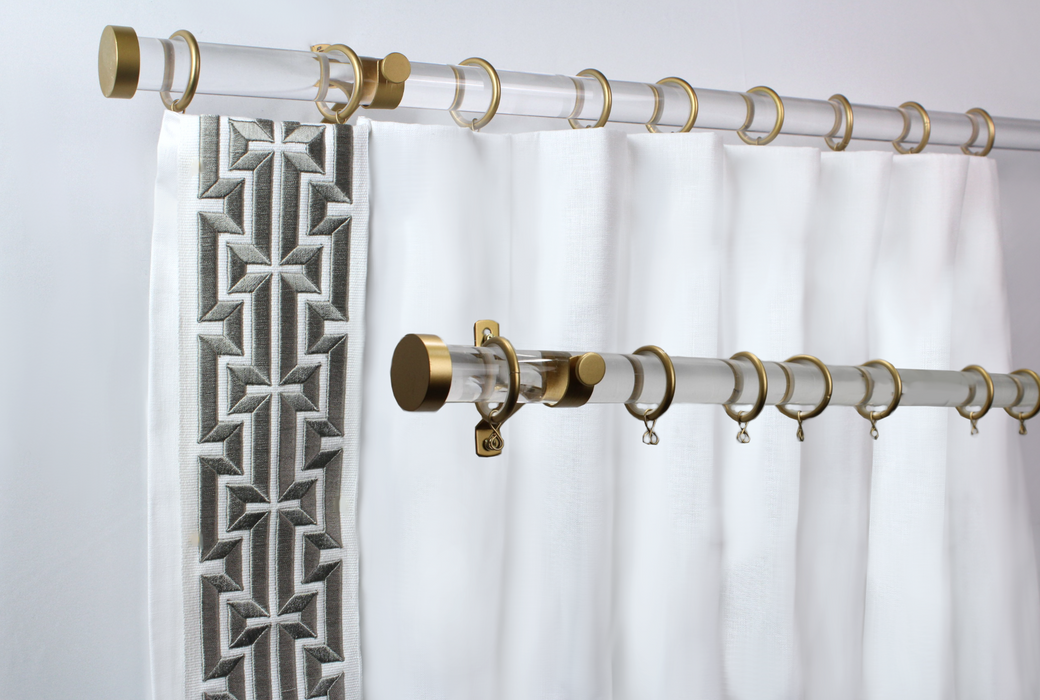 1 Inch Acrylic Lucite Round Drapery Rod Set - Includes Curtain Rod, Adjustable Brackets, Rings, and End Caps - Free Shipping