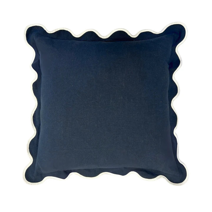 Laura Park - 18 x18 Scalloped Pillows  - Navy and White