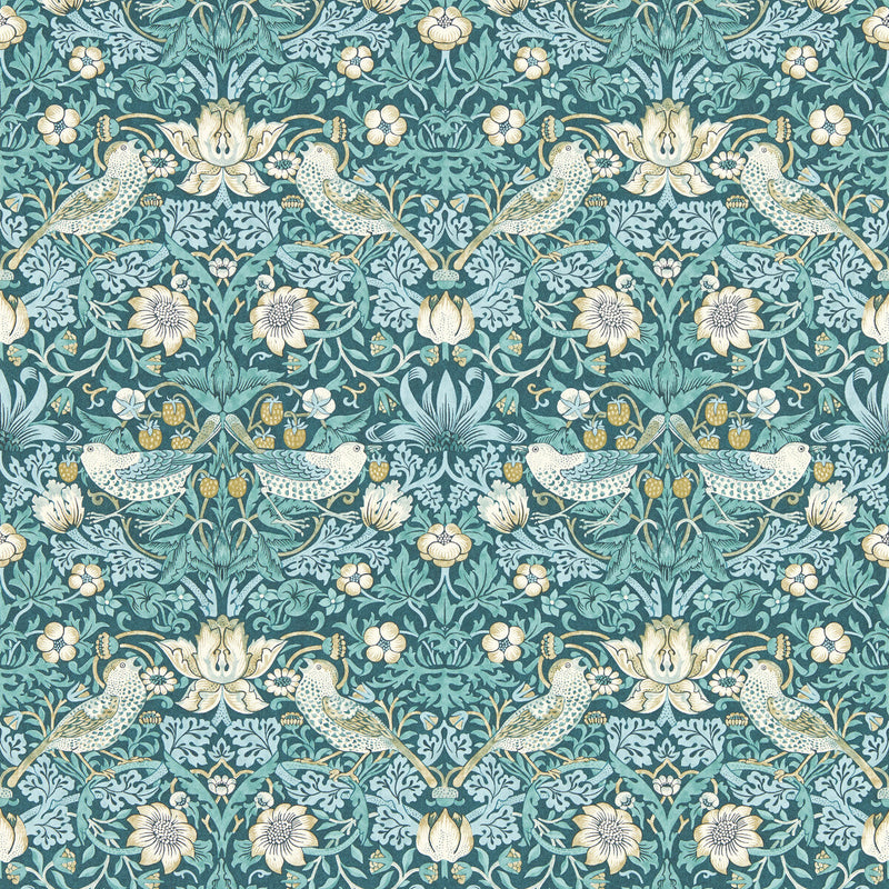 CLARKE AND CLARKE - STRAWBERRY THIEF- TEAL WP - Wallcovering by the Roll TEAL WP