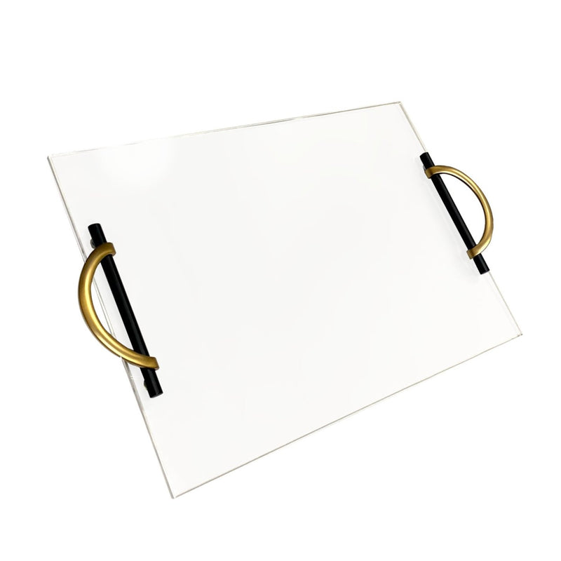 Double Pane Acrylic Serving Tray with Collage/Wallpaper Display - Multiple Handle Options - Fabrics and Drapes