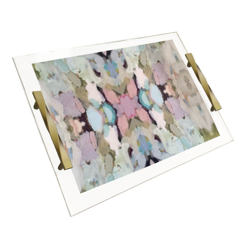 Double Pane Acrylic Serving Tray with Collage/Wallpaper Display - Multiple Handle Options - Fabrics and Drapes